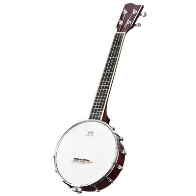 China Mahogany 12 26 Inch 20 Frets Mini Size Beginner Banjo Music To Fit 4 Mahogany High Gloss White ABS Nylon Die Cast BJUK-4S for sale