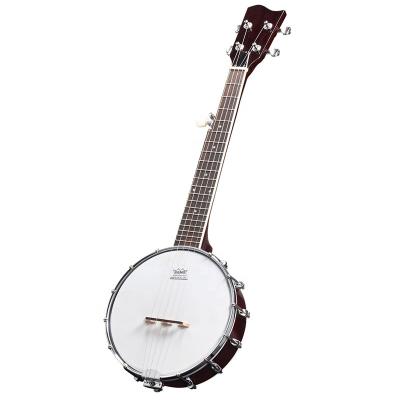 China Mahogany 26 Inch 20 Frets 12 Frames Mini Size Beginner Banjo Music Instrument 5 Steel 4 String Banjo Mahogany High Gloss White ABS OEM for sale