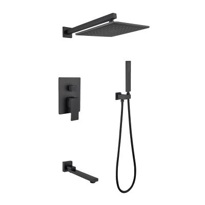 China Without Shower Diverter Bathroom Shower Black Hot And Cold Mixer In Wall Mounted Concealed Rain Shower Set for sale