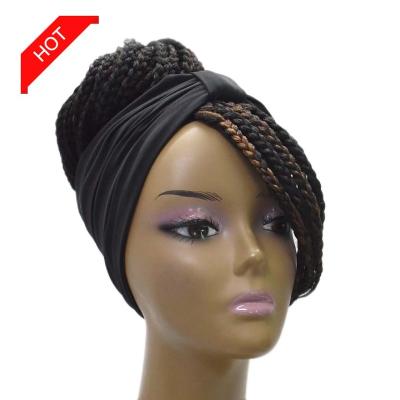 China Braided Headband Wig With Bangs Hot Sale New Arrivals Synthetic Short Mix Color Braids Turban Bob Wrap Wigs For Black Women Bangs Braided Headband Wigs for sale