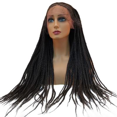 China New Arrivals Wholesale Synthetic Colored Women's Wig Headband Lace Micro Braid Box Braids Wigs With Knotless Lace Front Braided Baby Hair Wigs Long Future for sale