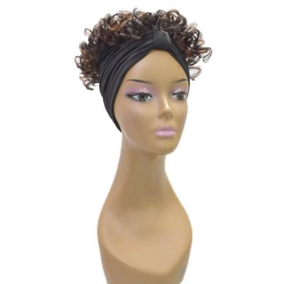 China Hot Sale Synthetic Fiber Headband Short Messy Wig Novelties Short Class Big Updo Deep Afro Bun Curl Drawstring Kinky Crimped Headband Wig for sale