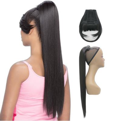 China New Arrivals 30 Inch Long Synthetic Fiber Tall Straight Cord Temperature Resistance Ponytail Clip And Clip With Bangs for sale