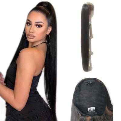 China Drawstring Ponytail New Arrivals Wholesale Synthetic Hair Silky Long 36 Inch Pony Tail Yaki Straight Hair Extension Wig Drawstring Ponytails for sale