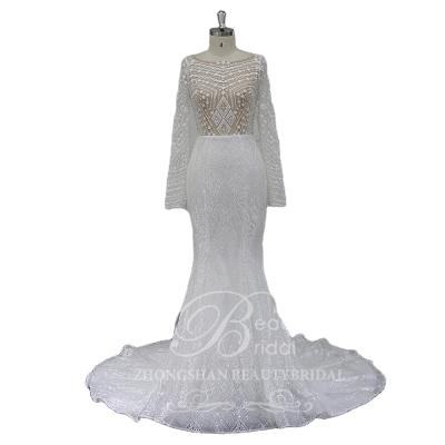 China New arrival luxury american national standard breathable shinny crystal mermaid wedding dress wedding dress with long sleeves for sale