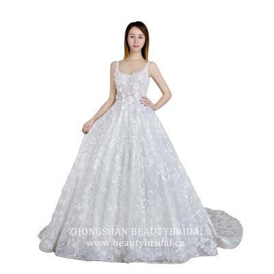 China Anti-wrinkle 2021 newest fashion design of princess ball gown wedding dress with pretty luxury 3D lace flower beading wedding dress for sale