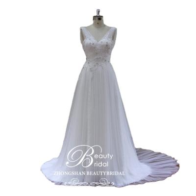 China 2021 Original Design HK010 Applique Wedding Dress Classic Elegant Beading A-Line Wedding Dress Anti-Static for sale