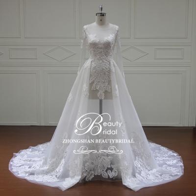 China XF16075 Hot Sale Anti-Static Long Sleeves With Detachable Train Lace Wedding Dress for sale