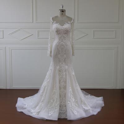 China High quality anti-static best selling long sleeves mermaid wedding dress with deluxe beading and offer removable overskirt. for sale