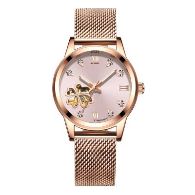 China Custom Made High Quality Stainless Steel Skeleton Movement Elegant Women Automatic Mechanical Watches Day/Date for sale