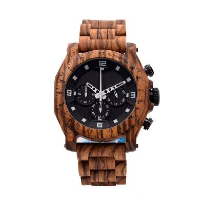 China Custom Chronograph Light Feeling Nature Zebra Wood Sandalwood Men's Chronograph Watch No Waterproof Wooden Watches for sale