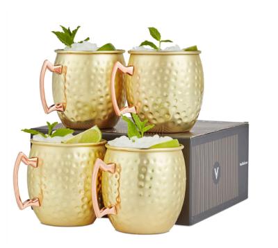 China Mule Sustainable Mugs Set Of 4 Gold Hammered Effect Barrel Style 16oz Glasses for sale