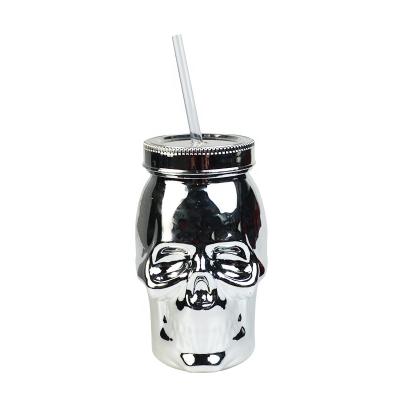 China 500ml Viable Skull Shaped Rainbow Mason Jar Sipper with 16oz Straw and Lid Water Bottle for sale