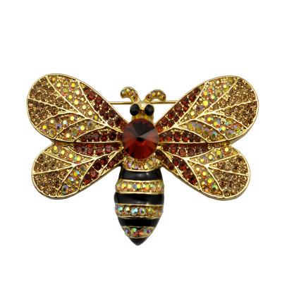 China ALLOY Apparel Decoration Rose Gold Plated Crystal Luxury Bees Pins And Brooches Fashion Brooches For Women MLM0075 for sale