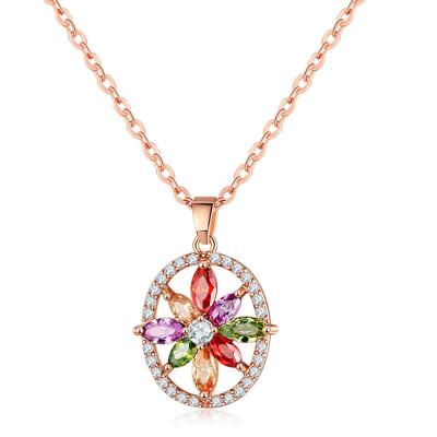 China Wholesale Hot Sale CLASSIC Rose Gold Plated Colorful Zircon Women Necklace Jewelry Pendant for sale