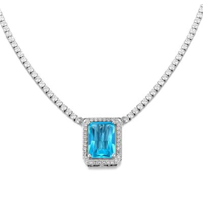 China CLASSIC Rectangular Zircon Necklace Colorful Crystal Copper Jewelry For Women Square Pendant for sale