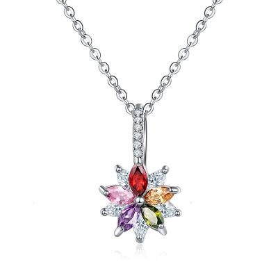 China Zircon Flower Color Silver Temperament Brass Chain Necklace CLASSIC Color Pendant For Women Jewelry for sale