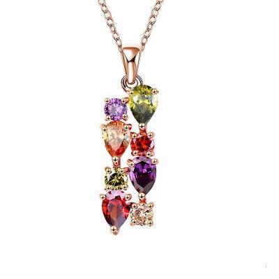 China CLASSIC High Quality Colorful Zircon Rose Gold Plated Geometric Brass Pendant Necklace for Women for sale