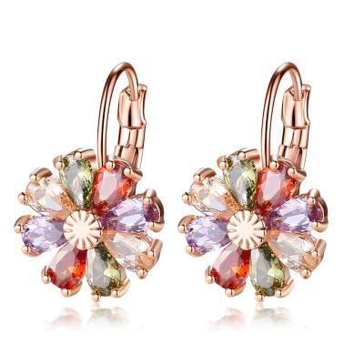 China TRENDY Rose Gold Plated Brass Zircon Sunflower Shapes Drop Earrings Trendy Women Personality Stud Earrings Shape Crystal Accessories for sale