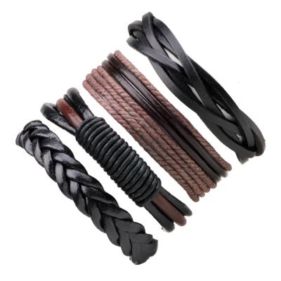 China New Fashion TRENDY Brown Black Wrap Woven Genuine Leather Handmade Bracelets Men Bracelet Women Jewelry Wholesale Gift for sale