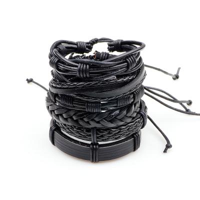 China Wholesale Price CLASSIC Genuine Leather Bracelet for Men Hand Charm Jewelry Multilayer Male Bracelet Handmade Gift for Cool Boys for sale