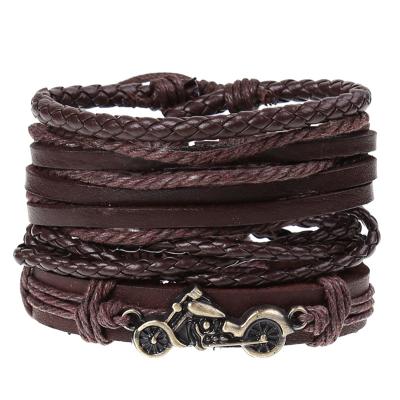 China Stylish Vintage Vintage Leather Bracelet For Men Women Metal Bicycle Bracelet Layered Leather Bracelet Retro Casual Jewelry for sale