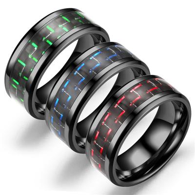 China FASHIONABLE Korean Style Three Color Carbon Fiber Couples Ring Stainless Steel Couples Matching YWTSSP090 for sale