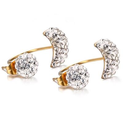 China CLASSIC Moon Design 18K Gold Plated Crystal Jewelry Double Sided Stainless Steel Stud Earrings For Women MLF013 for sale