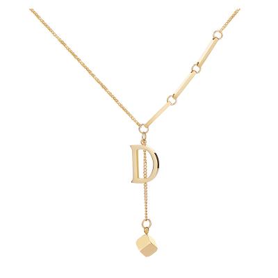 China INS 18K Gold Plated D Initial Letter Pendant Necklace Stainless Steel Short Chain Necklace For Women 2021 for sale