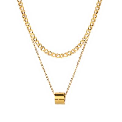 China Fashion dropship suppliers 18k gold plated luxury double layer kpop letter stainless steel necklace for women 2021 for sale