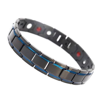 China FASHIONABLE Dark Blue Stainless Steel Man Four Unit Between Far Stainless Steel Health Bracelet for sale