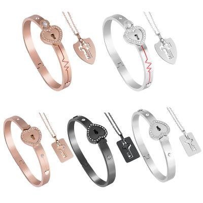 China FASHIONABLE love stainless steel bracelet rising to open the main couples bracelet necklace titanium steel suits for sale