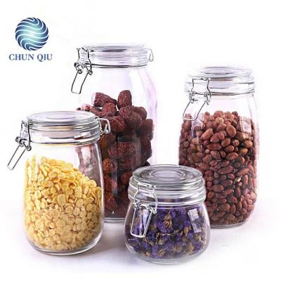 China China wholesale freshness preservation wide mouth clear glass jar with clip lock lid shopping glass jar for sale