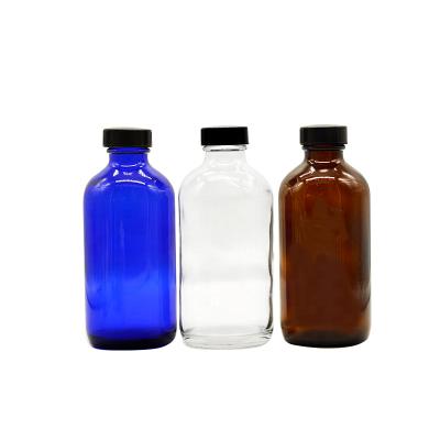 China Personal Care Boston Base 4 oz 8oz Clear Cobalt Blue Screw Caps Amber Glass Essential Oil Bottle for sale