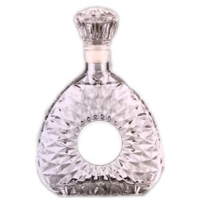 China 500ml Clear High Beverage Brandy Glass Flat Bell Shaped XO Wine Bottle With Crown Cap for sale