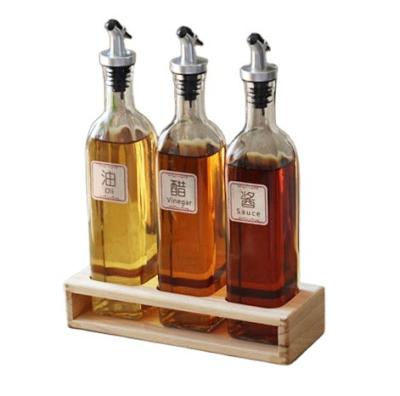 China 150ml 250ml 500ml square frying oil sause oil vinegar wine glass bottle with spout lid for kitchen use for sale