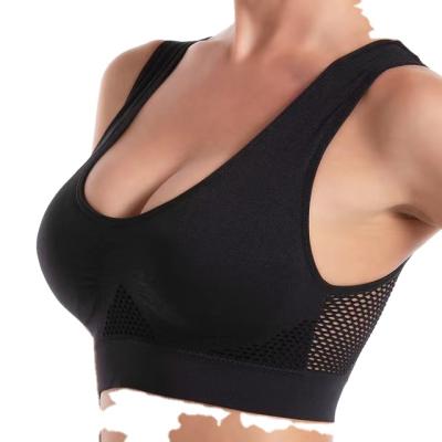 China Mesh Hollow Breathable Sports Bra Large Size Antibacterial Border Yoga Fitness Sports Underwear Jogging Vest for sale