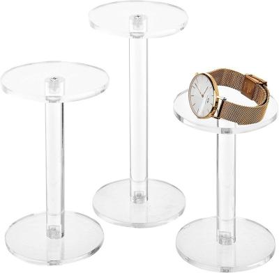 China Acrylic Display Riser Set of 3 Clear Round Acrylic Jewelry Watch Display Pedestal Riser Stands JH-YM for sale