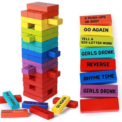 China 54 PCS Building Toy Stacking Wooden Blocks With Customized Non-Toxic Painted Words Crumble Tower For Adults Night Party Game for sale