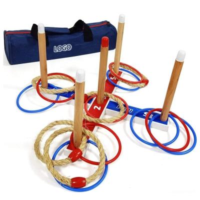 China Throwing Rope Ring Quoits Game Wooden Ring New Zealand Pine Wood Toss Game With Plastic Ring for sale