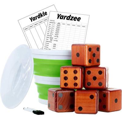 China New Zealand Pine Wood Wooden Dice Giant Game Set All Weather Dark Stained Varnish Big Dice With Plastic Bucket for sale