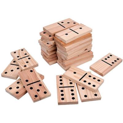 China Expand Kids Intelligence 28 Pcs Giant Wooden Dominoes Game Overlap Domino Set With Net Bag for sale