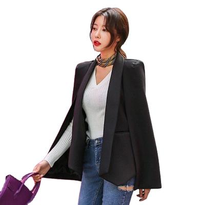 China New Arrival Anti-Wrinkle Cape Blazer Women's Long Sleeve Coat Jacket Women's Notched Split Suit Women's Blazer OL Office Workwear Plaid Black for sale