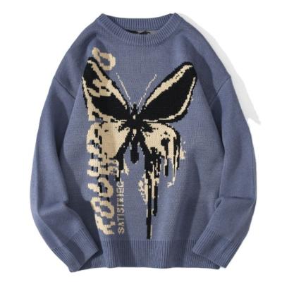 China Harajuku Fashion Butterfly Male Anti-Wrinkle Knitwear Mens Sweaters Loose Tops Casual Streetwear Pullover Sweaters for sale