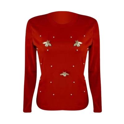 China Y2029 Wholesale Autumn And Winter Solid Beading Casual Long Sleeve Anti-pilling Tops For Women Clothing Blouse for sale