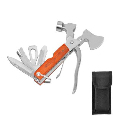 China Outdoor Multi Tool Hammer Multi Tool Ax Camping Ax Survival Kit Hammer Ax In Wooden Handle Increasing Stainless Steel Hatchet for sale