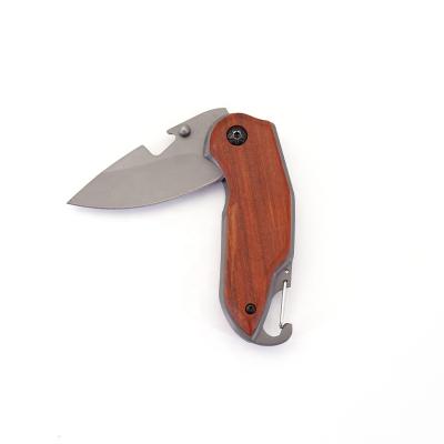 China Non-variable OEM Branded Mini Hook End Small EDC Knife Wood Handle Folding Pocket Knife With Key Hanger for sale