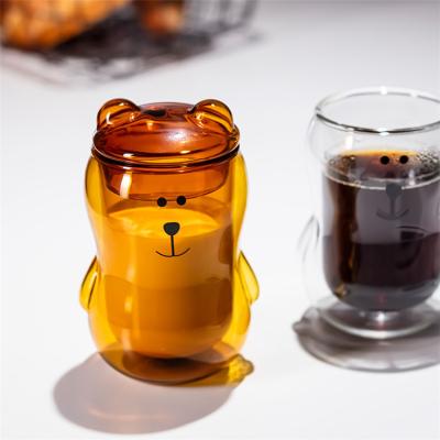 China Sustainable Bear Transparent Glass Kids Cup Coffee Milk Glass Cup for sale