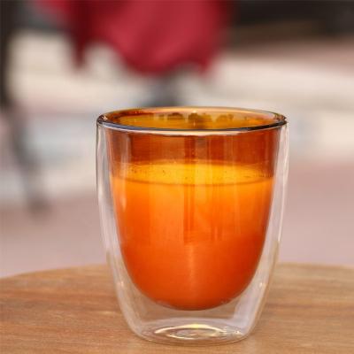 China Sustainable High Borosilicate Milk Water Juice Coffee Color Double-Layer Heat Resistant Glasscup for sale