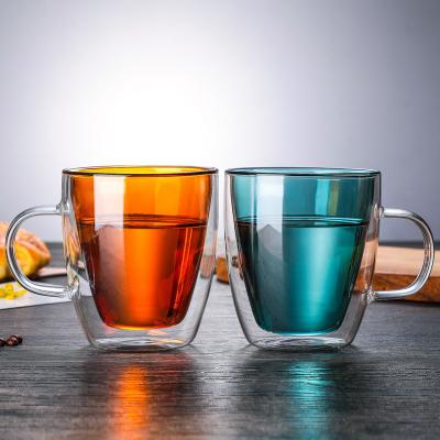 China Free Sample High Temperature Resistance 475ml Double Wall Borosilicate Glass High Mouth Blown Glass Coffee Mug for sale